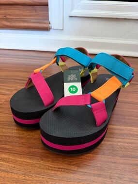 wild fable Bright Colorblock Platform Sandals in Pink, Teal & Orange